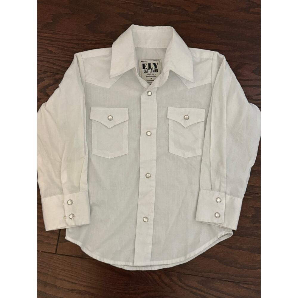Ely Cattleman Boys Size 4 White Western Pearl Snap Shirt Cowboy Rodeo